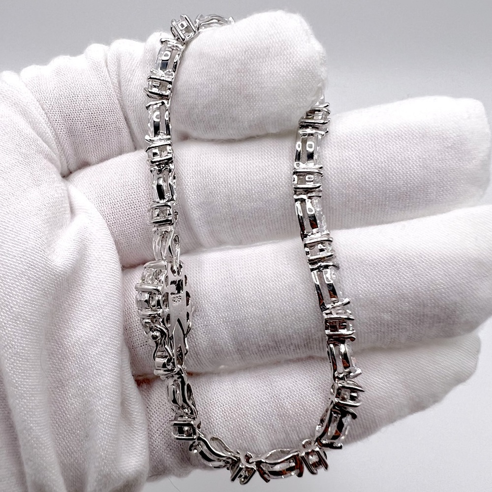 Sterling 7” Marquise & Round Cz Tennis Bracelet - Picture 5 of 17